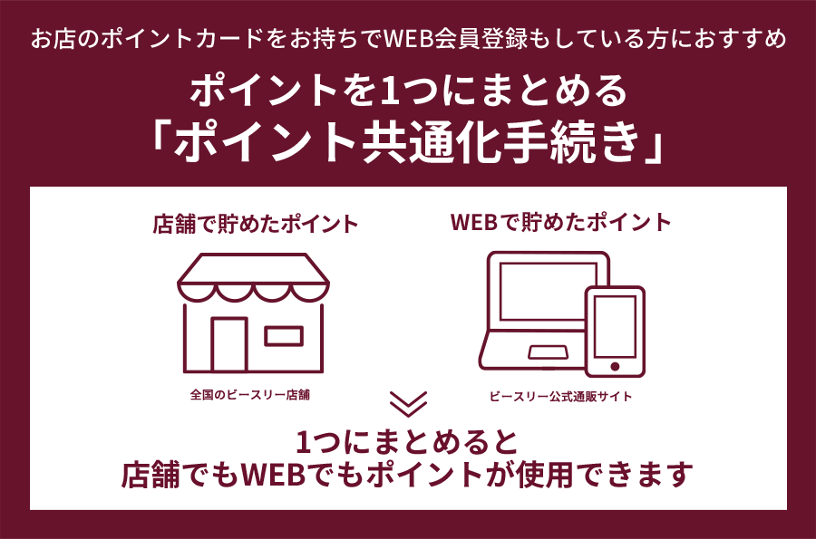 お店のポイントカードをお持ちでWEB会員登録もしている方におすすめ ポイントを1つにまとめる ポイント共通化手続き